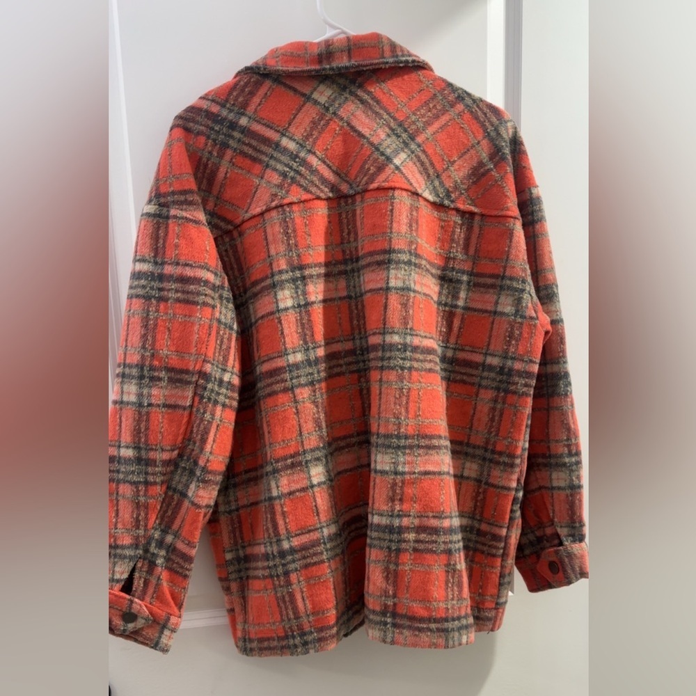 NEW She and Sky Button Up Top Jacket Orange Plaid Heavy Size Medium NWT - Picture 4 of 6
